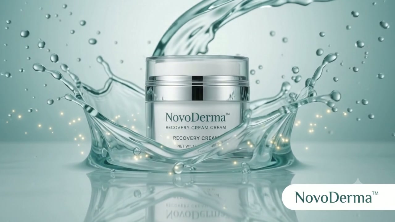 Novo Derma recovery cream surrounded by a clear water splash